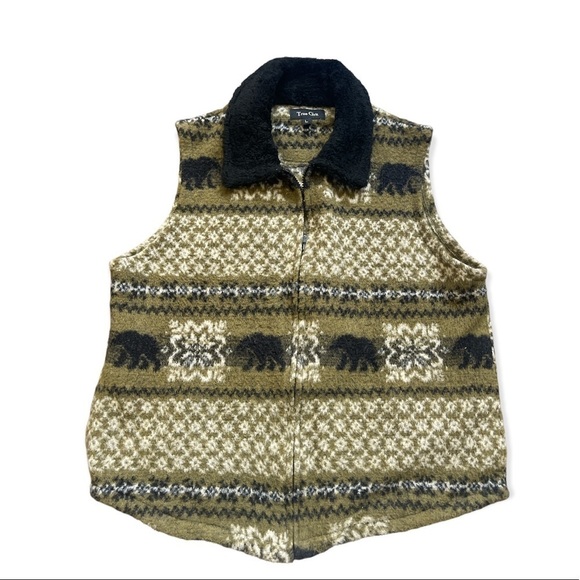 True Grit Vintage Norway Bear Vest with Faux Fur Collar Size Large - Picture 1 of 4